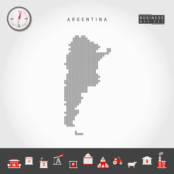 アルゼンチンのベクトル垂直線マップ。アルゼンチンのストライプシルエット。現実的なコンパス。ビジネス アイコン — ストックベクタ