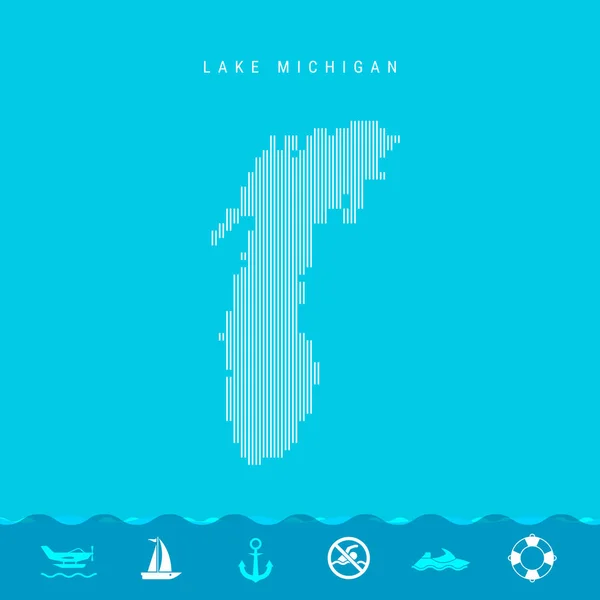 Vector Vertical Lines Pattern Map of Lake Michigan. Striped Silhouette of Lake Michigan. Lifeguard, Watercraft Icons