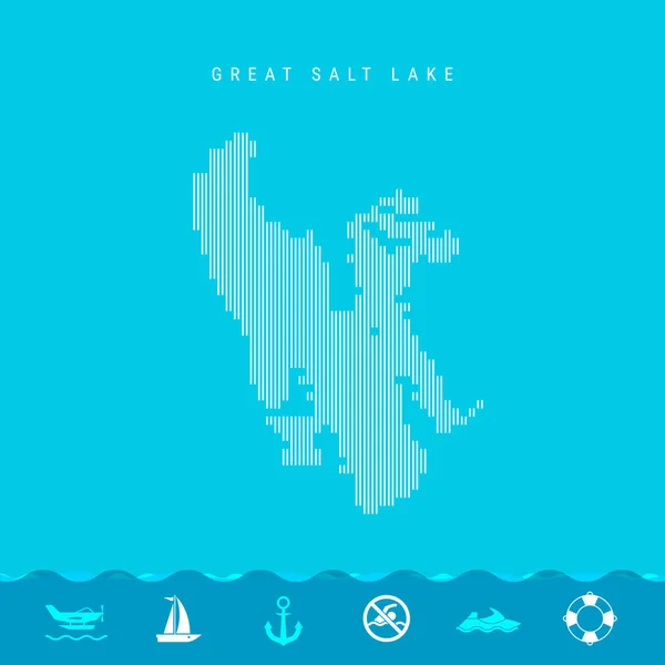Vector Vertical Lines Pattern Map of Great Salt Lake. Striped Silhouette of Great Salt Lake. Lifeguard, Watercraft Icons