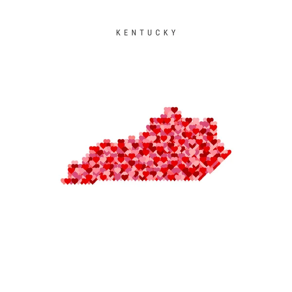 Me encanta Kentucky. Patrón de corazones rojos Mapa vectorial de Kentucky — Vector de stock