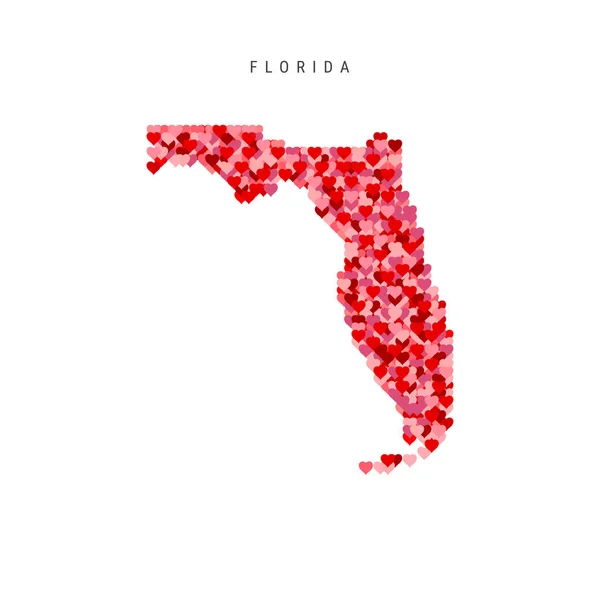 私はフロリダが大好きです。フロリダ州の赤いハーツパターンベクトルマップ — ストックベクタ