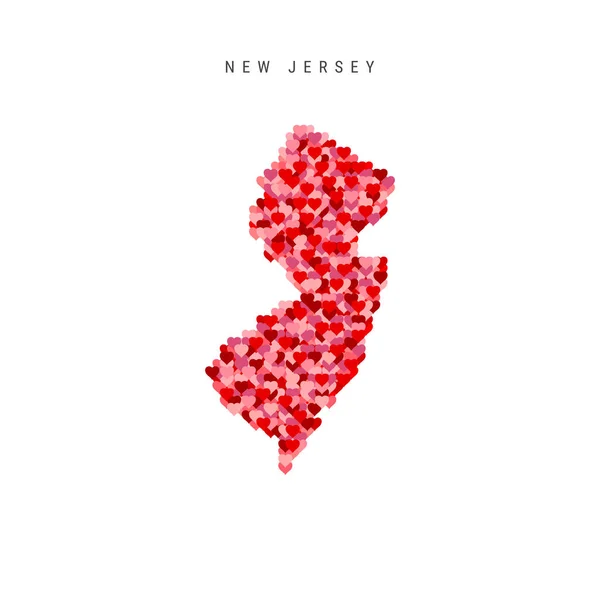 Adoro New Jersey. Padrão de corações vermelhos Vector mapa de Nova Jersey —  Vetores de Stock