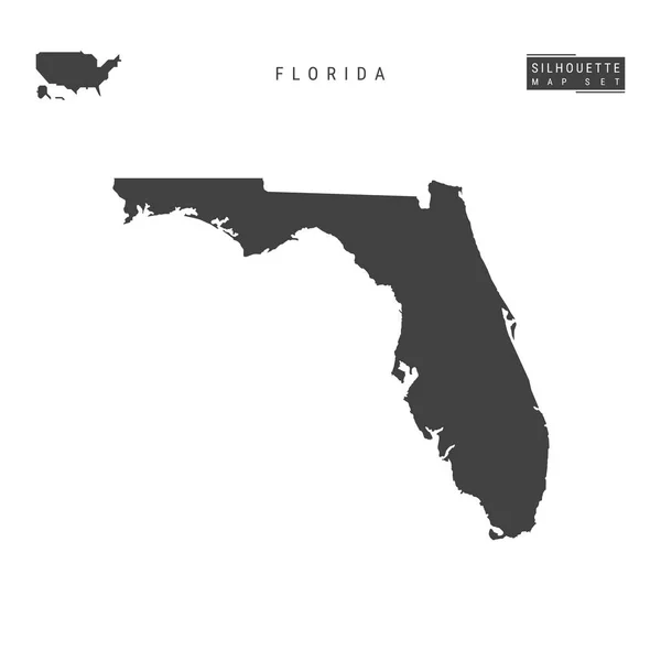 Mapa floridského státního vektorového mapování izolovaná na bílém pozadí Velmi detailní mapa černých siluet Floridy — Stockový vektor