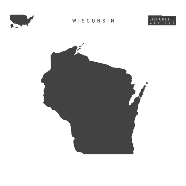 Wisconsin US State Vector Map Aislado sobre fondo blanco. Mapa de Silueta Negra de Wisconsin — Vector de stock