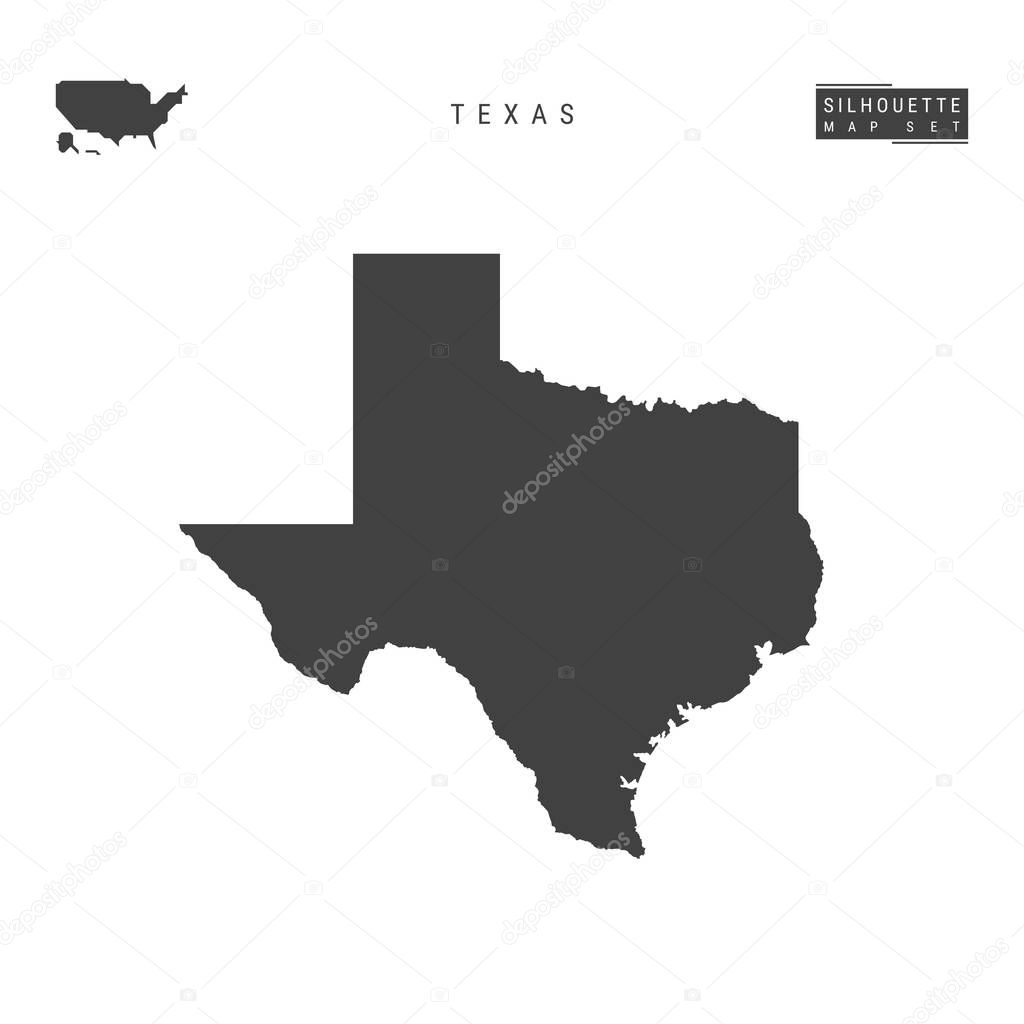 Texas US State Vector Map Isolated on White Background. High-Detailed Black Silhouette Map of Texas