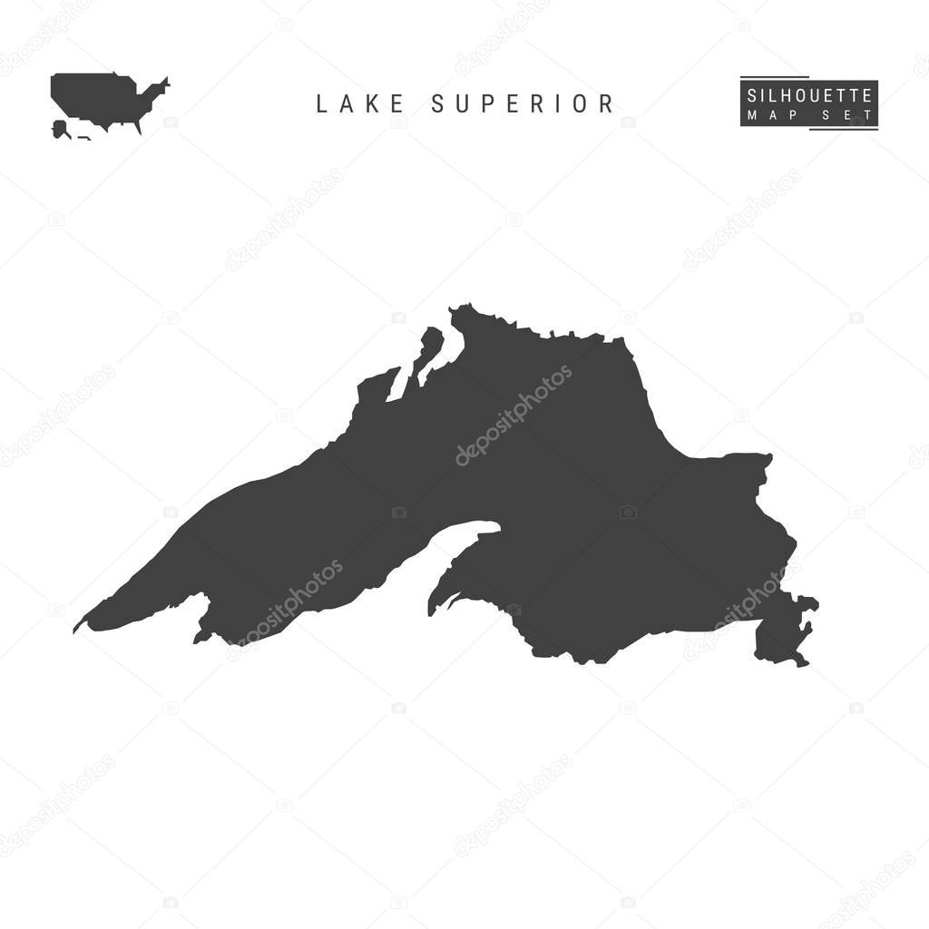 Lake Superior Vector Map Isolated on White Background. High-Detailed Black Silhouette Map of Lake Superior