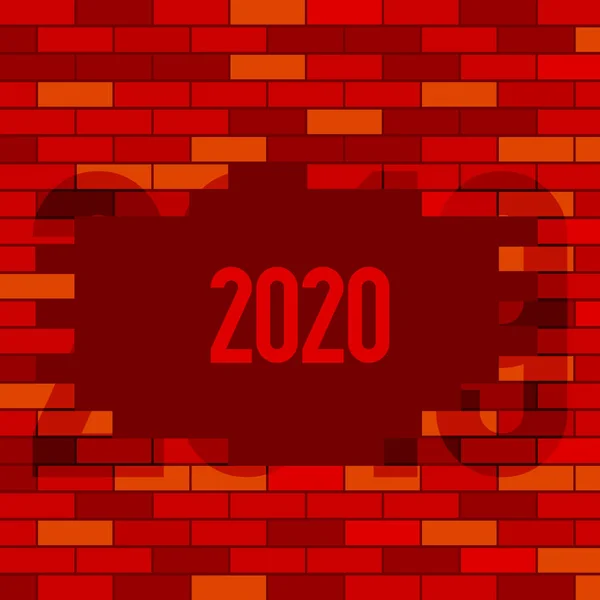 Стена Красного Кирпича. Разрушить стену. С Рождеством и Новым 2020 годом. Векторная миграция — стоковый вектор