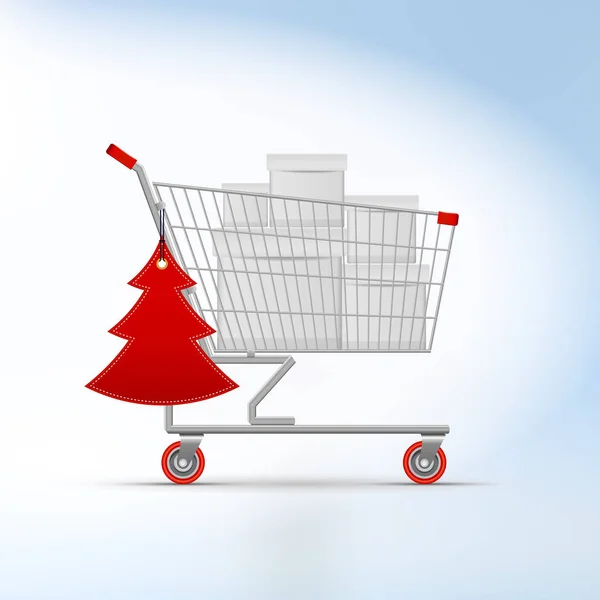 Cristmas Supermarket Trolley Cart. Christmas Sale Template. Vector Illustration — Stock Vector