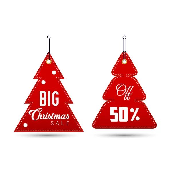 Hanging Simple Christmas Trees. Christmas and New Year Sale Symbols. Vector Illustration