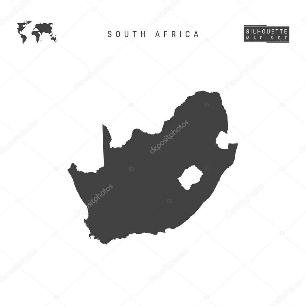 South Africa Vector Map Isolated on White Background. High-Detailed Black Silhouette Map of South Africa