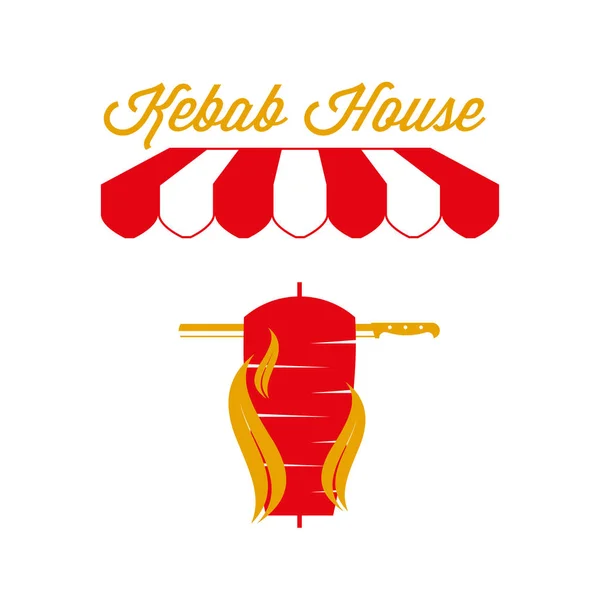 Kebab House Sign, Emblema. Tienda de toldo de rayas rojas y blancas. Ilustración vectorial — Archivo Imágenes Vectoriales