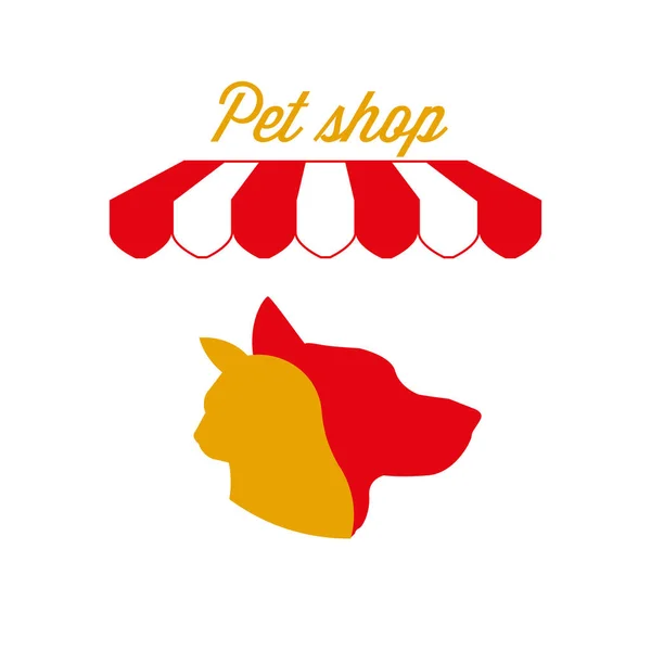 Nápis-Pet Shop, emblém. Červený a bílý pruhovaný markýz. Vektorová ilustrace — Stockový vektor