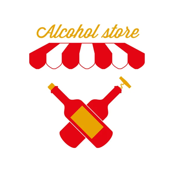 Alcohol Store Sign, Emblem. Red and White Striped Awning Tent. Vector Illustration — Stock Vector