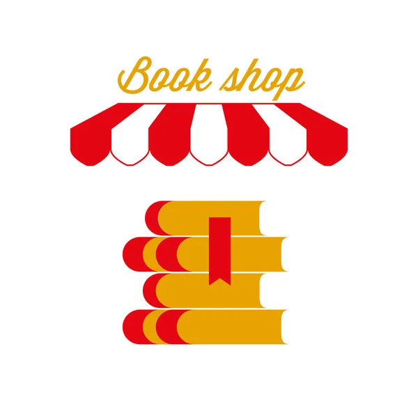 Book Shop Sign, Emblem. Red and White Striped Awning Tent. Vector Illustration — Stock Vector