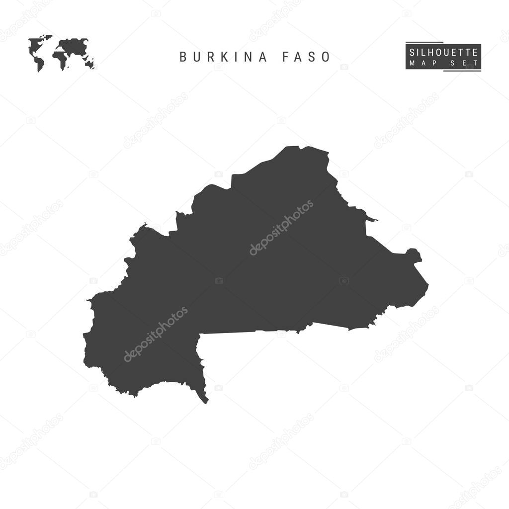 Burkina Faso Vector Map Isolated on White Background. High-Detailed Black Silhouette Map of Burkina Faso