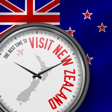 Yeni Zelanda'yı Ziyaret Etmek Için En İyi Zaman. Uçuş, Yeni Zelanda Turu. Vektör İllüstrasyonu