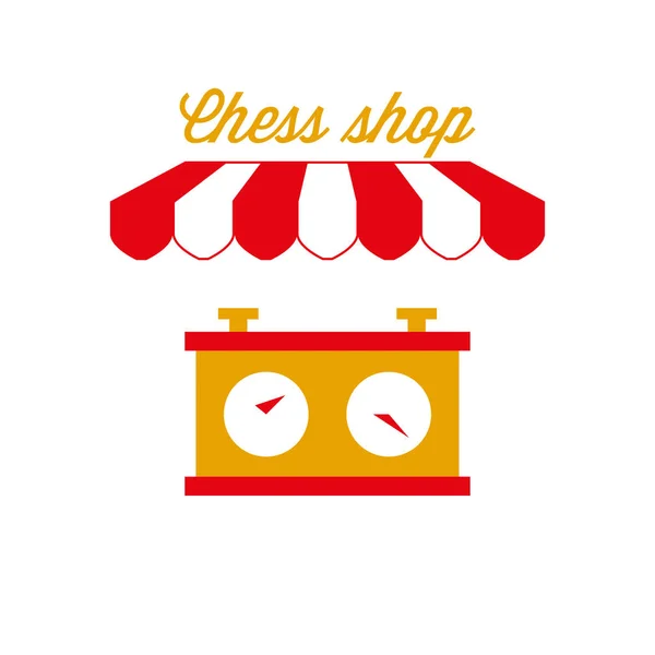 Sinal de loja de xadrez, Emblema. Barraca de toldo listrado vermelho e branco. Ilustração vetorial —  Vetores de Stock