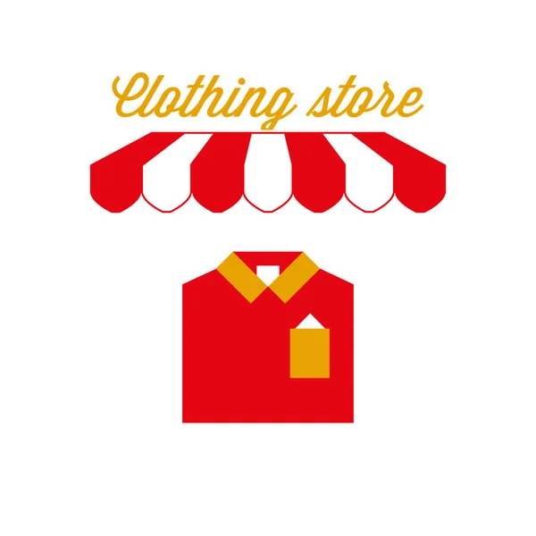 Sinal de loja de roupas, Emblema. Barraca de toldo listrado vermelho e branco. Ilustração vetorial —  Vetores de Stock