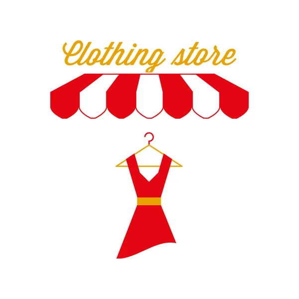 Знак магазина одежды, эмблема. Красно-бело-полосатый тент. Векторная миграция — стоковый вектор