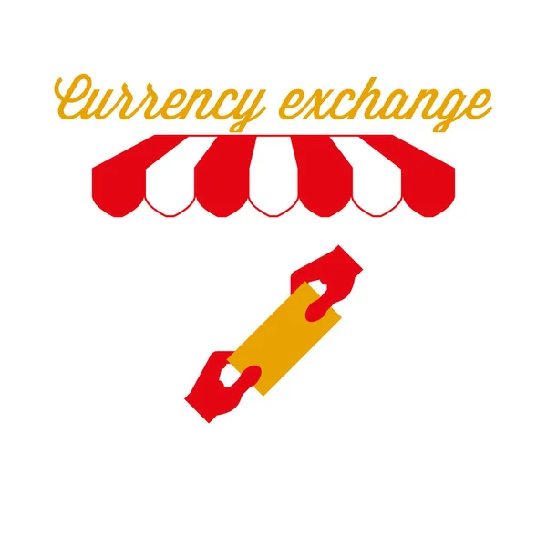 外貨両替サイン、エンブレム赤と白の縞模様のオーニングテント。ベクトルイラストレーション — ストックベクタ