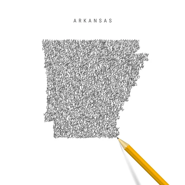 Arkansas bosquejo garabato mapa aislado sobre fondo blanco. Mapa vectorial dibujado a mano de Arkansas . — Vector de stock