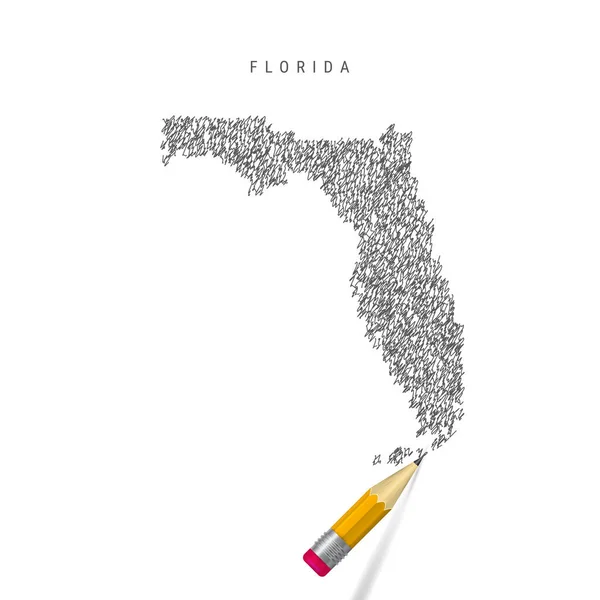 Florida načrtnout čmáranice mapa izolované na bílém pozadí. Ručně nakreslená vektorová mapa Floridy. — Stockový vektor