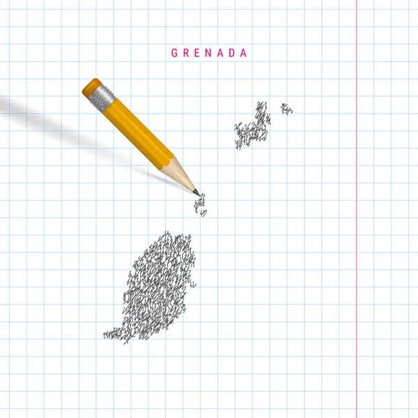 Granada bosquejo garabato mapa vectorial dibujado en cuaderno de la escuela a cuadros fondo de papel — Vector de stock