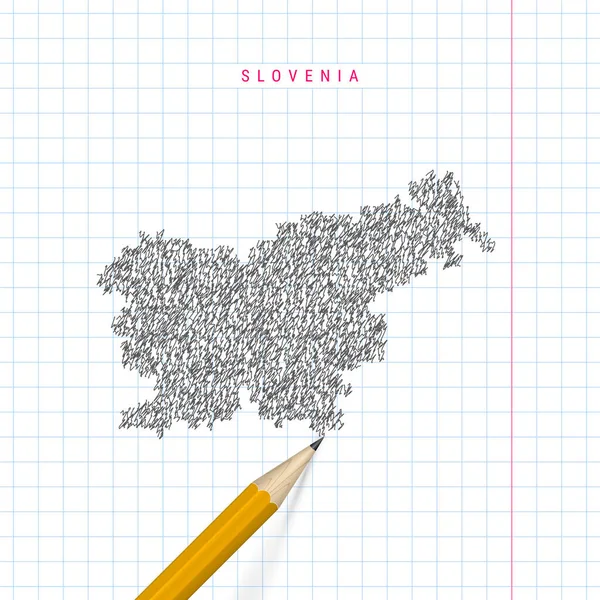 Eslovenia bosquejo mapa vectorial garabato dibujado en el fondo de papel cuaderno de la escuela a cuadros — Archivo Imágenes Vectoriales