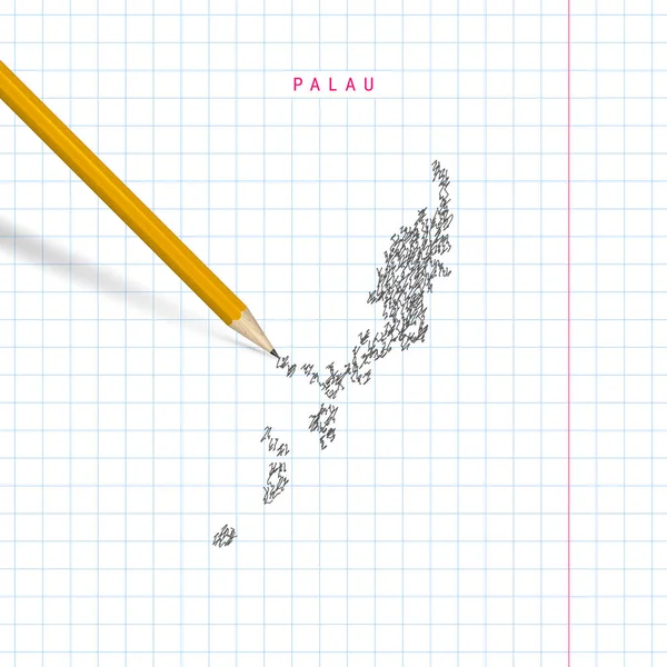 Palau skecz bazgroły wektor mapa narysowane na szachownicy szkolnej notebooka tło papieru — Wektor stockowy