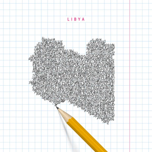 Libyen skiss klotter vektor karta ritad på rutig skola anteckningsbok papper bakgrund — Stock vektor