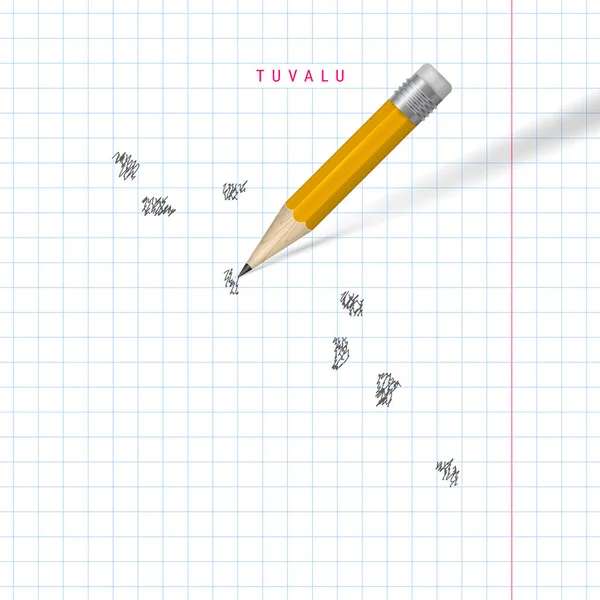 Tuvalu bosquejo garabato mapa vectorial dibujado en cuaderno de la escuela a cuadros fondo de papel — Vector de stock