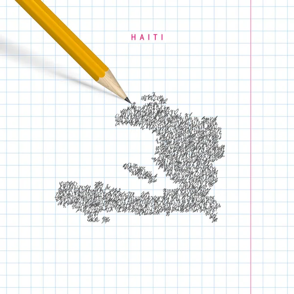 Haití bosquejo garabato mapa vectorial dibujado en cuaderno de la escuela a cuadros fondo de papel — Archivo Imágenes Vectoriales