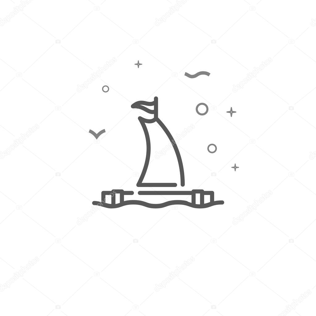 Sailing raft simple vector line icon. Symbol, pictogram, sign. Light background. Editable stroke