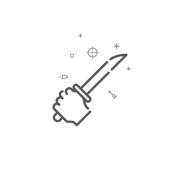 La mano sostiene un icono de línea vectorial simple espada. Símbolo, pictograma, signo. Fondo claro. Carrera editable — Vector de stock