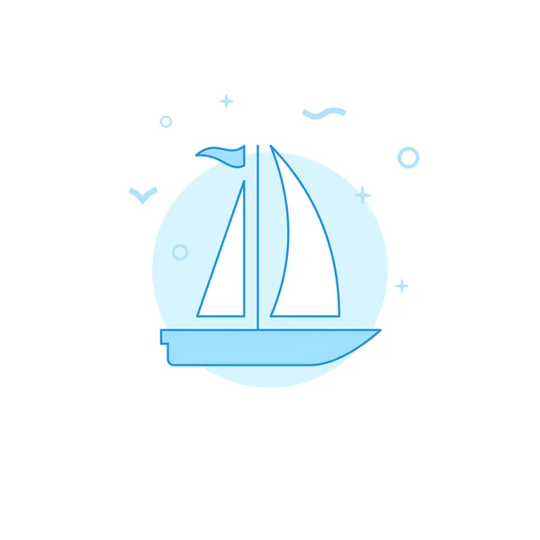 Sailing yacht, sailboat flat vector icon. Filled line style. Blue monochrome design. Editable stroke — Stock Vector