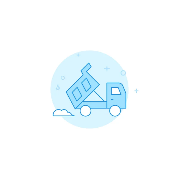 Dump truck déverse pile de sable ou de saleté vecteur plat icône. Style de ligne rempli. Design monochrome bleu. Course modifiable — Image vectorielle