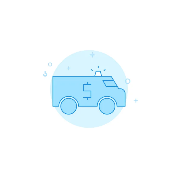 Camión de transporte de dinero icono de vector plano. Estilo de línea llena. Diseño monocromo azul. Carrera editable — Vector de stock