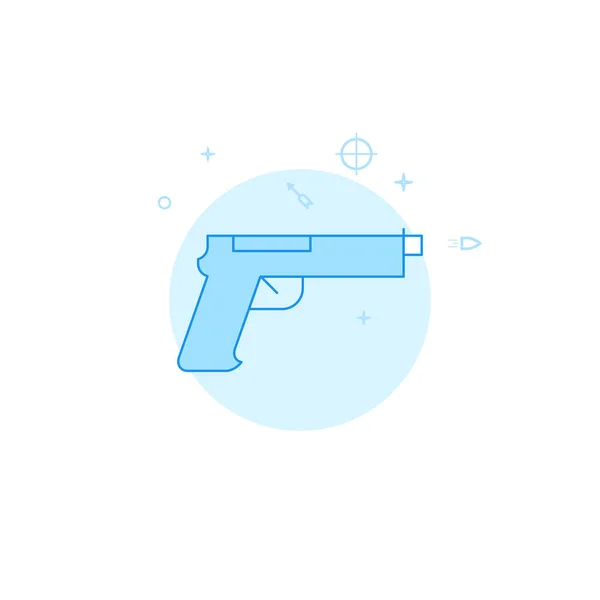 Silah, tabanca, tabanca düz vektör ikonu. Dopdolu çizgi tarzı. Mavi monokrom tasarımı. Düzenlenebilir vuruş — Stok Vektör