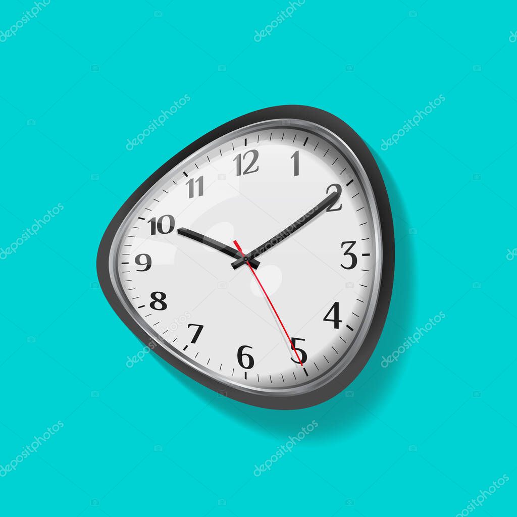 Melting clock, distorted dial with shadow on a blue background. Vector illustration