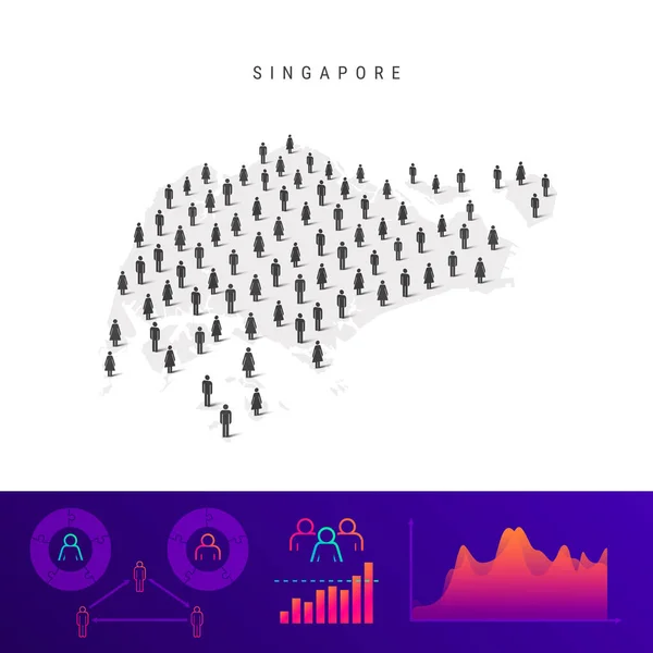 Singapour Peuple Icône Carte Silhouette Vectorielle Détaillée Une Foule Mixte — Image vectorielle