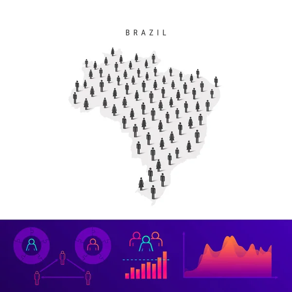 Mapa Icono Los Brasileños Silueta Vectorial Detallada Multitud Mixta Hombres — Archivo Imágenes Vectoriales