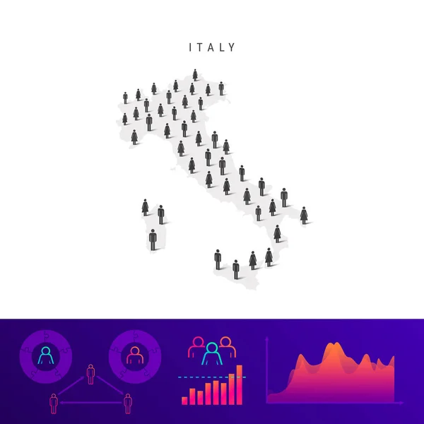 Карта Значков Итальянцев Детальный Векторный Силуэт Смешанная Толпа Мужчин Женщин — стоковый вектор