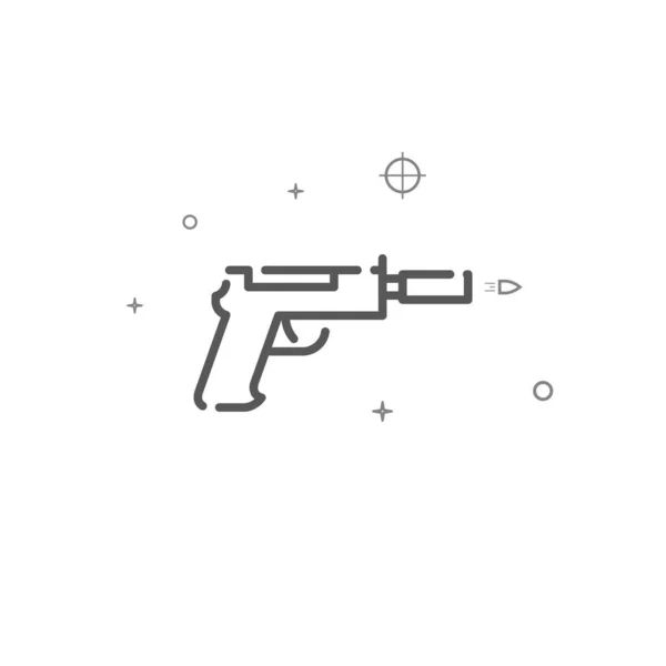 Pistola Silenciada Ícone Linha Vetorial Simples Símbolo Criminal Pictograma Sinal — Vetor de Stock