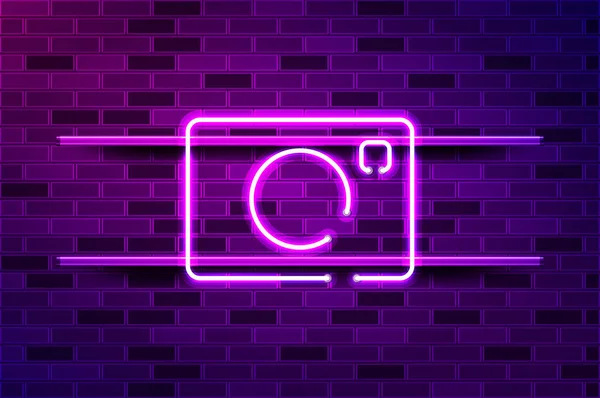 Фотокамера Светящаяся Неоновая Вывеска Светодиодная Лента Реалистичная Векторная Иллюстрация Фиолетовая — стоковый вектор