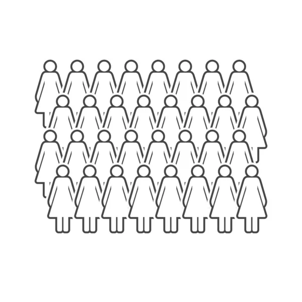 Große Gruppe Von Frauen Weibliche Menschenmenge Menschen Einfache Zeilensymbole Gerade — Stockvektor