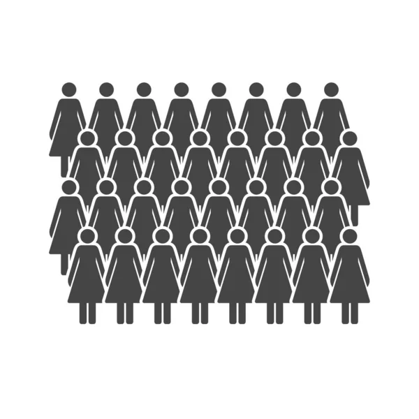 Gran Grupo Mujeres Multitud Femenina Gente Iconos Silueta Simple Filas — Vector de stock