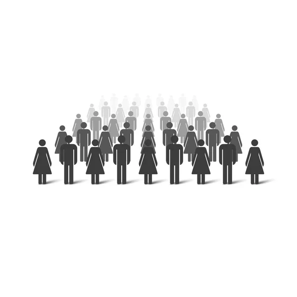 Crowd Horizon Dissolving Away Crowd Perspective Men Women Simple Icons — Stock Vector