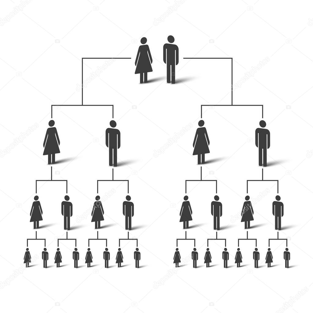 Genealogical tree. Family tree diagram. People simple icons. Vector illustration.