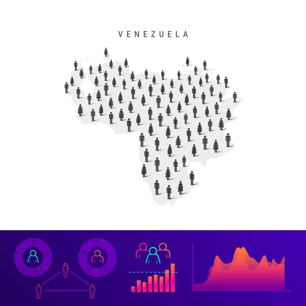 Landkarte Venezuelas Detaillierte Vektorsilhouette Gemischte Menschenmenge Aus Ikonen Von Männern — Stockvektor