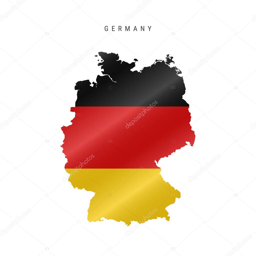 Detailed waving flag map of Germany. Vector map with masked flag.